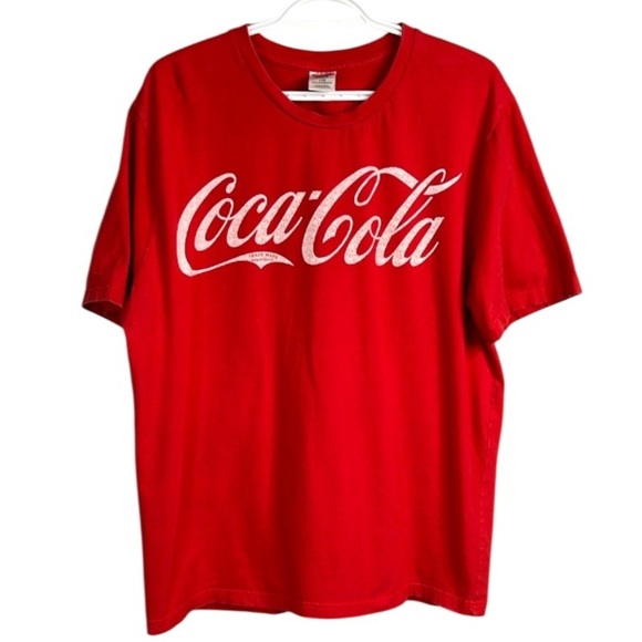 Coca Cola Men's Graphic Logo T-Shirt Red Crewneck Short Sleeve Cotton Size L - Picture 2 of 11